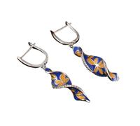 Hao Wu Xuan Vintage Silver Color Metal Inlaid Cubic ia Earrings Ethnic Painted Flower Enamel Dangle Earrings for Women Jewelry