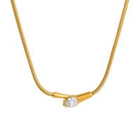 Hao Wu Xuan Vintage Snake Green White Water Drop Zircon Cable Chain Necklace Ring Set Gold Plated Stainless Steel Lady Jewelry