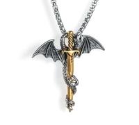 Hao Wu Xuan Vintage Stainless Steel Men's Dragon Necklace Fashion Steel Dragon Sword Chinese Pendant for Women Biker Jewelry Gift