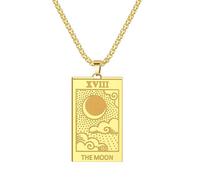 Hao Wu Xuan Vintage Stainless Steel The Moon Tarot Card Charm Pendant Necklace For Women Men Lucky Tarot Jewelry Choker