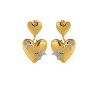 Hao Wu Xuan Vintage Star Love Heart Drop Earrings for Women Gold Plated Hypoallergenic Stainless Steel Jewelry Accessories