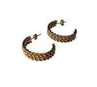 Hao Wu Xuan Vintage Super Shine Three Layer C Twist Earrings Gold Plated Unique Hypoallergenic Stainless Steel Women Jewelry