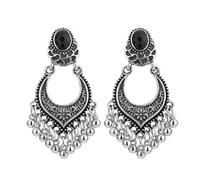 Hao Wu Xuan Vintage Tassel Earrings Jewelry 2024 Indian Boho Carved Ancient Silver Color Drop Earrings for Women Gifts