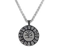 Hao Wu Xuan Vintage Viking Tree Of Life Necklace Men Norse Runes Amulet Round Pendant Stainless Steel Scandinavian Jewelry Gift