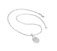 Hao Wu Xuan Virgin Mary Necklace for Men Boys,ism Oval Pendant with Figaro Chain,Faith Prayer Jewelry Gift