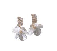 Hao Wu Xuan White Shell Flower Petal Drop Earrings for Women 2025 Tassels Pendientes Trendy Zircon Crystal Earring Jewelry Gift
