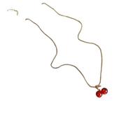 Hao Wu Xuan Wine Red Cherry Gold Color Pendant Necklace Earrings for Women Girl Fashion Personality Jewelry Set Birthday Gifts