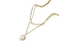 Hao Wu Xuan Women's Pearl Necklace Kpop Gold Color Beads Pendant Necklaces Goth Double Layer Chain Choker for Women Fashion Jewelry