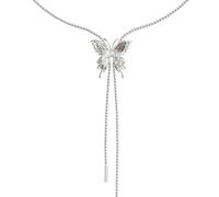 Hao Wu Xuan Y2K Irregular Liquid Butterfly Necklace Silver Color Butterfly Pendant Adjustable Chain Punk Hiphop Party Jewelry Gift