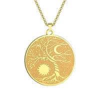 Hao Wu Xuan Yin-Yang Moon & Sun Tree of Life Stainless Steel Punk Pendant Necklace For Men Women Viking Jewelry Amulet Gift