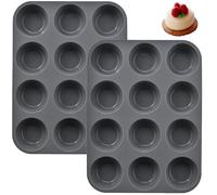 Hao Zhu 2 Pack Muffin Trays, 12 Cup Silicone Muffin Pan,Non Stick Muffin Cupcakes Tin, Baking Mould for Muffins or Cupcakes,Baking Moulds Tins:30 x 22 x 3 cm