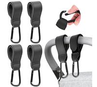 Hao Zhu Buggy Clips. 4 pcs Black Carabiner Clips, Strong Non-Slip Stroller Accessories, Universal Pram Accessories, 5 kg Weight Capacity & Non-Slip, Baby Travel Essentials