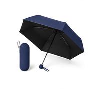 Hao Zhu Mini Umbrella - UV Sun Umbrella, Compact 5-Fold, Capsule, Black | Mini umbrella: UV sun umbrella with capsule case, daily sun defence, folds to 18 cm, dark blue colour