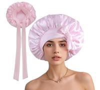 Hao Zhu Silk Bonnet,Adjustable Silk & Satin Sleep Bonnet for Sleeping Women,for Curly Hair,Non-Slip Sleep Cap Turban with Elastic Tie Band for Hair Care (Pink)