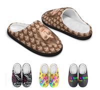 HAOANGZHE Personalised Cotton Slippers, Men's Women's Winter Slippers Personalised with Photo Text, Non-Slip Soft Warm for Winter, Gift for Family, Christmas, Unisex