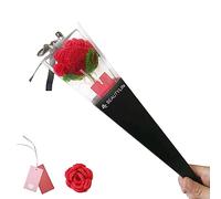 HAOBANGBEIJIA 1 Pcs(Handmade Finished Roses) Knitting Crochet Flower Roses, Handmade Rose, Home Decor Romantic Valentine's Day Gifts for Female Romantic Gift (Red Roses, with Gift Box and Card)