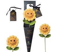 HAOBANGBEIJIA 1pcs Knitted Artificial Smile Face Sunflowers Fake Crochet Hand Woven Flowers with Stem for Home Wedding Party Office Tables Centerpieces Decoration (Hand-Made Finished Flower