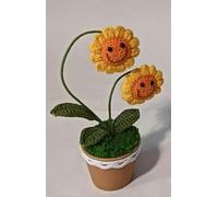 HAOBANGBEIJIA Magic Mini Crochet Pot Plants, with Animal Head or Sunflower Smile face, Indoor Decor, or Gifts for Your Friends, Families or Your Children, 7.8 inches Height (Yellow Sunflower)