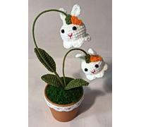 HAOBANGBEIJIA Magic Mini Crochet Pot Plants, with Animal Head or Sunflower Smile face, Indoor Decor, or Gifts for Your Friends, Families or Your Children, 7.8 inches Height (White Rabbit)