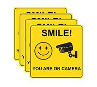 Haobase 4 Pcs Smile You are On Camera Sign Sticker - Self Adhesive Vinyl (15cm x 15cm)