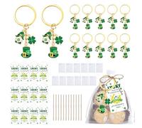 HAOBIN Pack of 12 St. Patrick's Day Key Chains Guest Gift Communion with Four Leaf Clover Key Ring + Lucky Card + Transparent Organza Bag + Hemp Rope for Party Favours
