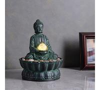 Haobos Indoor Tabletop Fountain Exquisite Sitting Buddha Fountains Meditation Desk Water Fountain Decorative Zen Fountain w/ Glass Rolling Ball/LED/Stone Office and Home Decor 9.4" (21127A)