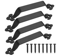 HAOCHEN 4 Pcs Black Iron Retro Door Handles, 21.5cm/8.26 Inch, Powder Coated, Universal Fit, Indoor/Outdoor, Ergonomic, Flower Shape, Set of 4
