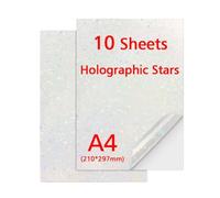 HAOCNC 10 Sheets A4 Shiny Stars Holographic Glitter Lamination Film Glass Heart Shape Cold Laminating Film For Photos DIY Color Card Compatible With Printer Supplies(Star)