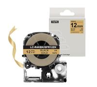 HAOCNC 1Pcs Satin Ribbon Label Compatible With Printer Supplies SFR12SK SFR12PK SFR12SZ SFR12RZ SFR12KZ SFR12ZK For Part Number LW-300 LW400(Black on Gold)