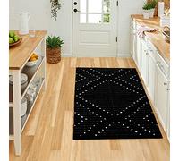 HAOCOO Boho Area Rug, 3' x 5', Black Cotton Geometric Bedroom Moroccan Woven Farmhouse Kitchen Tribal Washable Floor Carpet Indoor/Outdoor Rug for Living Room, Entryway, Hallway