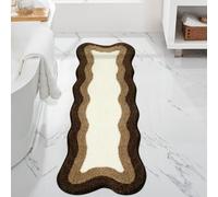HAOCOO Brown Long Bathroom Rug Runner, Microfiber Absorbent Boho Bath Mats for Bathroom Non-Slip, Washable Soft Plush Shower Mats for Sink Shower Tub