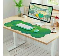 HAOCOO Cute Frog Desk Mat, Scalloped Desk Matt for Desktop, Large Mouse Pad for Desk, Non-Slip Keyboard Mat, Green Desk Mat with Stitched Edge, Kawaii Mouse Pad for Office (35.4" × 15.7")