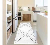 HAOCOO Hallway Runner Rug 2’x6’,Modern Geometric Ktichen Rug Runners for Hallway,Woven Cotton Diamond Washable Rug White Rug Indoor Floor Carpet for Entryway Laundry Bedroom Living Room
