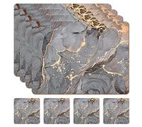 HAOCOO Placemats and Coasters Set of 4, Heat Resistant Waterproof Non-Slip Cork Placemats Table Mats for Dining Kitchen Indoor Outdoor, Easy to Clean Wipeable Place Mats 21.5 x 30cm (Fluid grey)