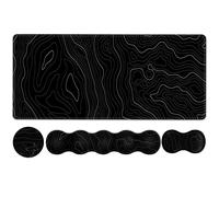 HAOCOO Topographic Keyboard Mouse Pad Set, Large Gaming Mouse Pad + Keyboard Wrist Rest + Mouse Pad with Wrist Support + Coaster, Easy Typing Pain Relief, 35.4x15.7in Desk Mat for Home Office