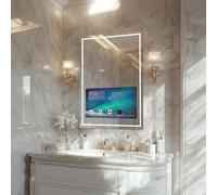Haocrown 24x32 Inch Bathroom Vanity Mirror with 21.5" Touch Screen Smart TV, Streaming Apps, Weather Clock Date, 3 Color Dimmable LED Light, Anti-Fog Wi-Fi Bluetooth HDMI, Vertical Wall Mounted (2025)
