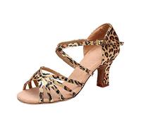 Haodasi Women's Professional Dance Shoes Soft Latin Sandals - Crude Heel Buckle Performance Balllroom Suede Sole High Heels Leopard print 38 EU