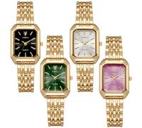 haodmius 4 Pack Gold Watches for Women with Vintage Stainless Steel Bracelet, Rectangular Case Roman Dial Square Jewelry Dress Wrist Watch Set for Ladies Women Wholesales