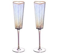 Haodream 1Pair Elegant Heart Shape Champagne Flute Goblet Gold Rimmed High Stem Glass Cup Wine Drinking Glass for Parties Kitchen Essential