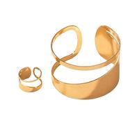 Haodream Bangle Bracelets and Rings Set Fashionable Hollow Circular Gold and Bangles Jewelry Set for Fashion Lover Hollow Circular Gold