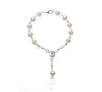 Haodream Catholic Crucifix Finger Chain Rosary Finger Baptism Rosaries White Rose for Christening Baby for Baby Girl Toddler