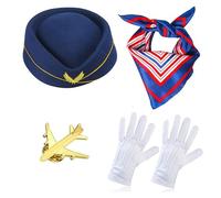 Haodream Flight Attendant Hat Adults Cosplay Air | Air Hostess Halloween Costume for Masquerades Party Role Play, Sunglasses Scarf Flight Attendant Hat Adults Cosplay
