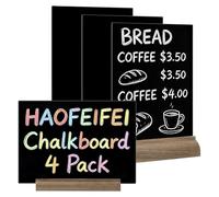 HAOFEIFEI 4 Pack A4 Acrylic Chalkboard Double-Sided with Wood Stand, Wet Erase Menu Board for Restaurant Countertop, 3mm Black Acrylic for Liquid & Regular Chalk