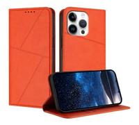 HAOFUGUI Case for Tecno Spark 20 4G / 20C 4G, Exquisite Geometric Stitching PU Leather Wallet Flip Cover with Card Slots & Kickstand, 360° Shockproof Magnetic Phone Case-Orange