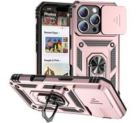 HAOFUGUI Case for Xiaomi 15T Case, TPU+PC Phone Case, with 360° Metal Stand/Slide Camera Cover, Military Shockproof Drop Protection Cases-RoseGold