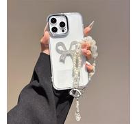 HAOFUGUI Clear Case for Redmi 9 ACTIV / 10A Sport, Crystal Bow Design with Pearl Beaded Hand Strap, Stylish Soft Durable TPU Phone Cover for Women Girls-Clear