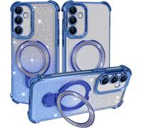 HAOFUGUI Electroplated Glitter Case for Samsung Galaxy A02S / A03S 164.2, Stylish Glitter Silicone Phone Case with Stand, Women Girls Bling Soft TPU Shockproof Phone Cover-Blue