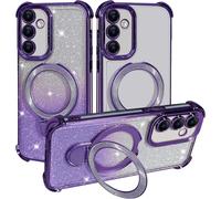 HAOFUGUI Electroplated Glitter Case for Samsung Galaxy A02S / A03S 164.2, Stylish Glitter Silicone Phone Case with Stand, Women Girls Bling Soft TPU Shockproof Phone Cover-Purple
