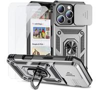 HAOFUGUI for Motorola Edge 5G 2025 Case, with Pack Screen Protector and Slide Camera Cover, 360° Ring Stand Kickstand, TPU + PC Military Grade Shockproof Case Cover-Silver