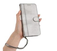 HAOFUGUI for OPPO Find X3 lite Wallet Case, with Wrist Strap/Magnetic Closure/Card Slots/Kickstand Function, Premium Shockproof Flip PU Leather Cover-Gray